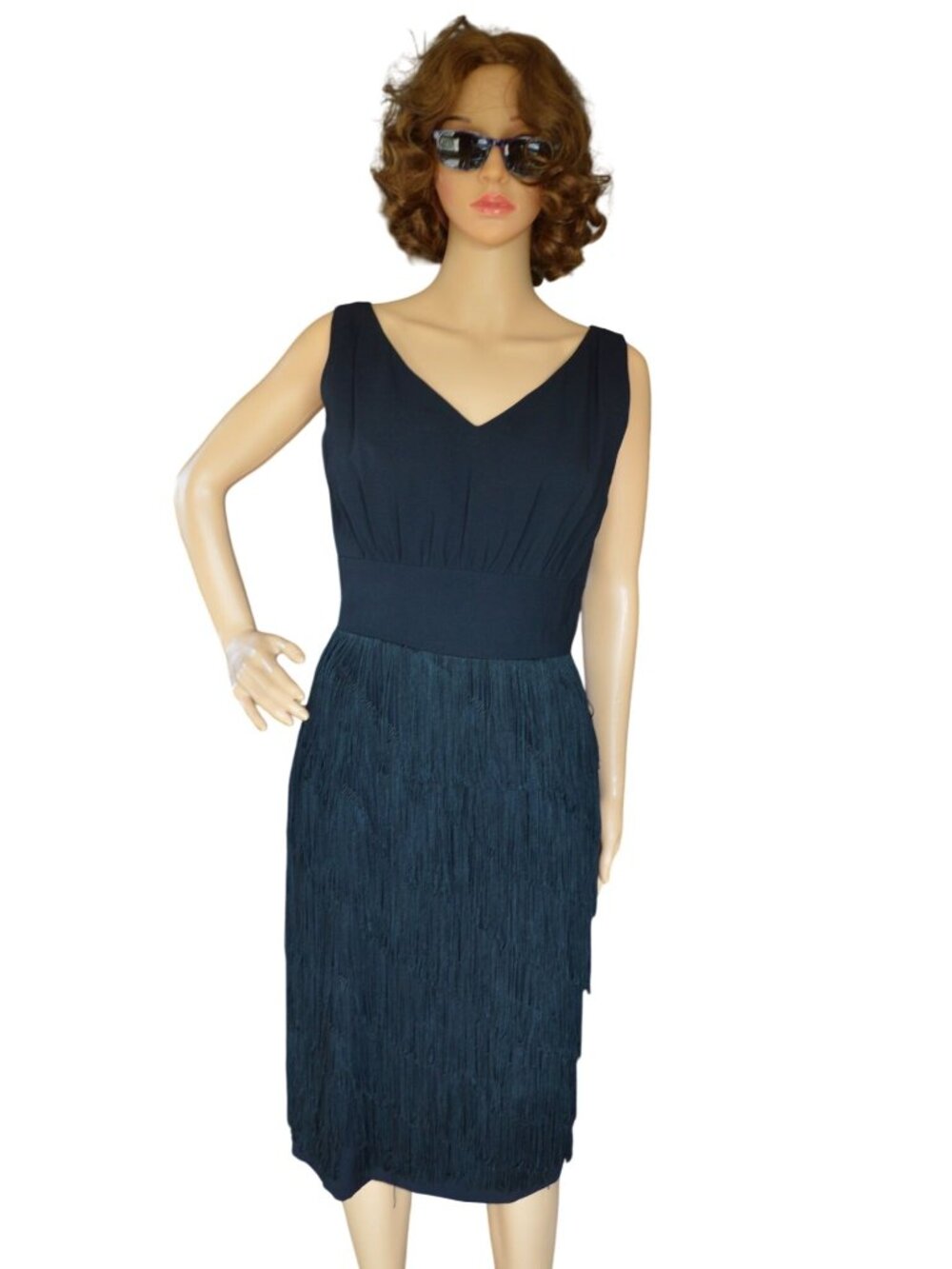 Vintage 60s Sz S Lilli Diamond Black Fringe Wiggle Dress Sheath Cocktail Party